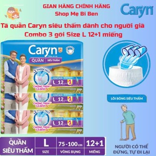 Thùng 3 gói Tã/Bỉm Quần người lớn Caryn siêu thấm dành cho người già size M14+1/ L12+1 /XL10+1 miếng