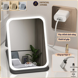  Gương Để Bàn Trang Điểm  Gương Cầm Tay Gập Gương Mini Cầm Tay Có Đèn Led Cảm Ứng 03 Chế Độ Kèm Sạc 