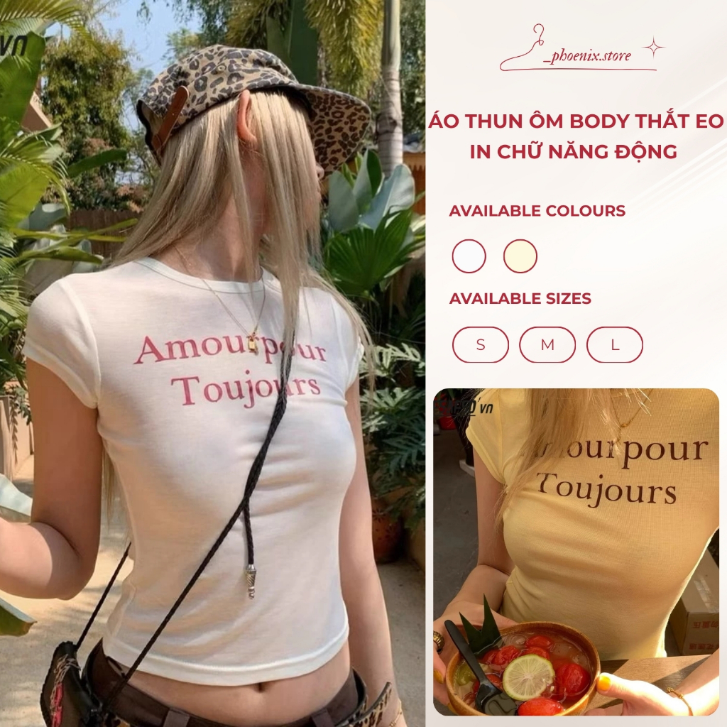 Áo thun babytee form ôm fit body thắt eo in chữ phong cách năng động PHOENIX.STORE