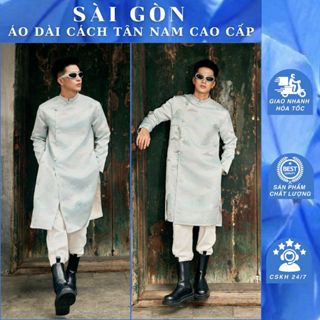   Hỏa tốc giao 2h  Áo dài nam cách tân hàng thiết kế - chất liệu gấm 2 lớp đính cúc cao cấp - Áo Dài Nam Sài Gòn 07 