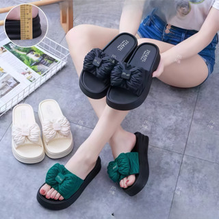 Dép bánh mì quai ngang đính nơ, đế cao su 3-4cm - dép lê nữ thời trang