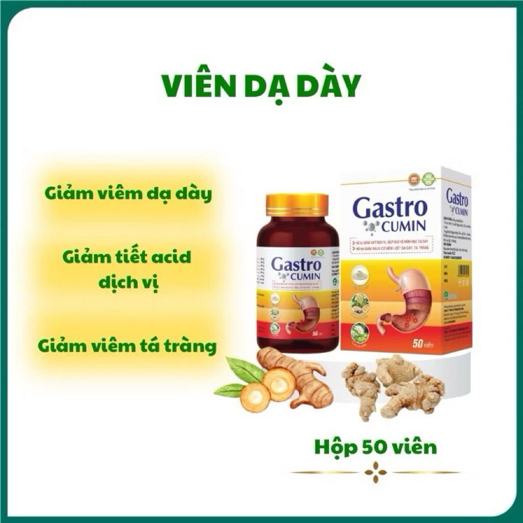 Viên uống dạ dày Gastro Cumin hộp 50 viên giúp giảm acid dịch vị, giảm viêm loét dạ dày, tá tràng - 