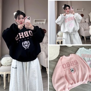Áo sweater nỉ bông thêu chữ ,áo nỉ cổ tròn form boxy chữ OBHS form rộng kiểu dáng basic dễ mặc hotrend thu đông
