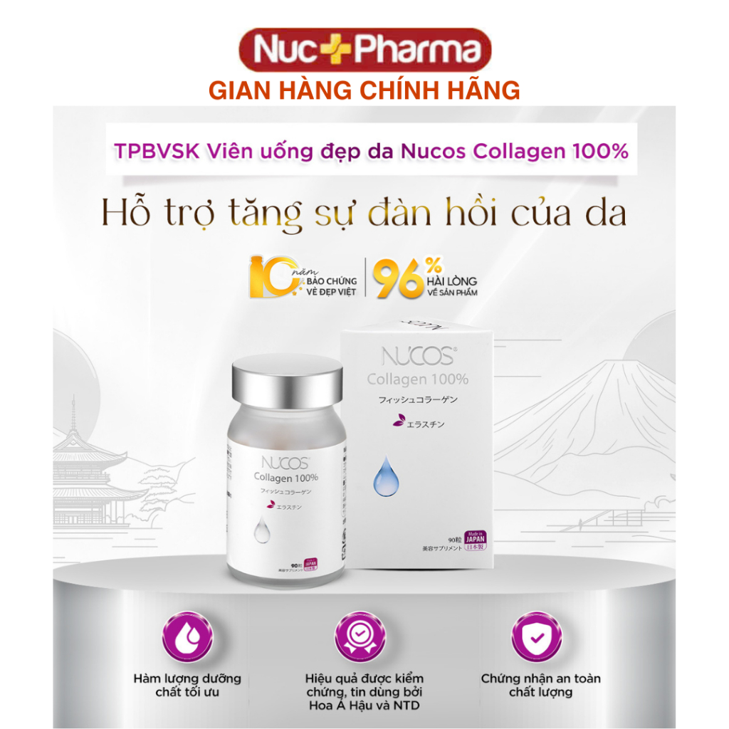 TPBVSK Viên Uống Nucos Collagen 100% Hỗ Trợ Tăng Đàn Hồi Săn Chắc Da Chống Lão Hóa Hộp 90 viên