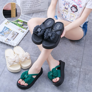 Dép Nữ Quai Ngang Nơ Phồng Cực Xinh – Êm Chân, Đế Cao 4cm Tôn Dáng