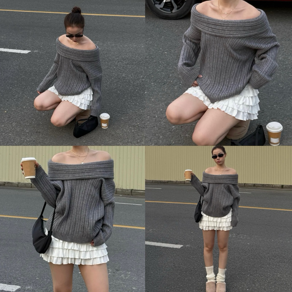  Áo len dài tay trễ vai - Off shoulder sweater  Có sẵn hoả tốc - Hình ảnh thật shop chụp  