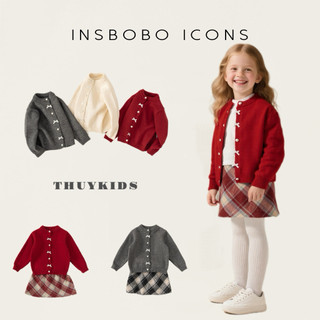  Áo Len Cardigan Bé Gái INSbobo - Áo Khoác Len Cài Cúc Nơ Cao Cấp Cho Bé Từ 1-8 Tuổi 