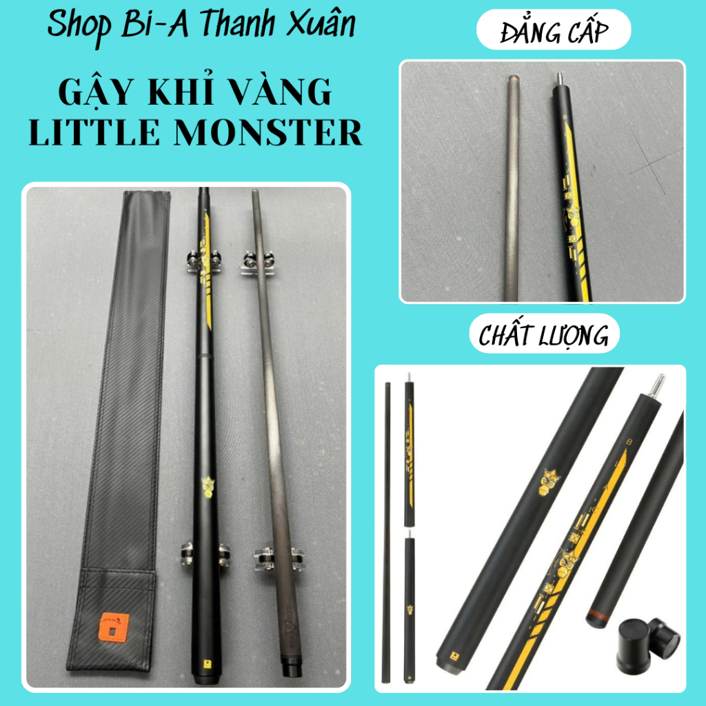 Cơ/Gậy Phá Nhảy Little Monster 3 Khúc Ngọn Carbon –Cơ Bida Cao Cấp, Đánh Phá Mạnh, Nhảy Bi Chuẩn, Bề