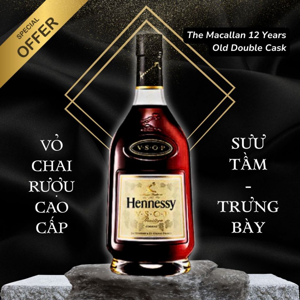 [DECOR] Vỏ chai rượu cao cấp trưng bày  Hennessy VSOP Làm đồ decor , decor bàn làm việc