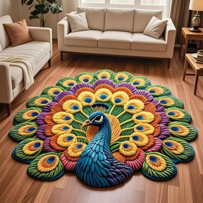 Thảm tròn hình con công cao cấp, mịn lì , chống trơn trượt, decor phòng khách, bàn trà cực sang có đủ kích thước