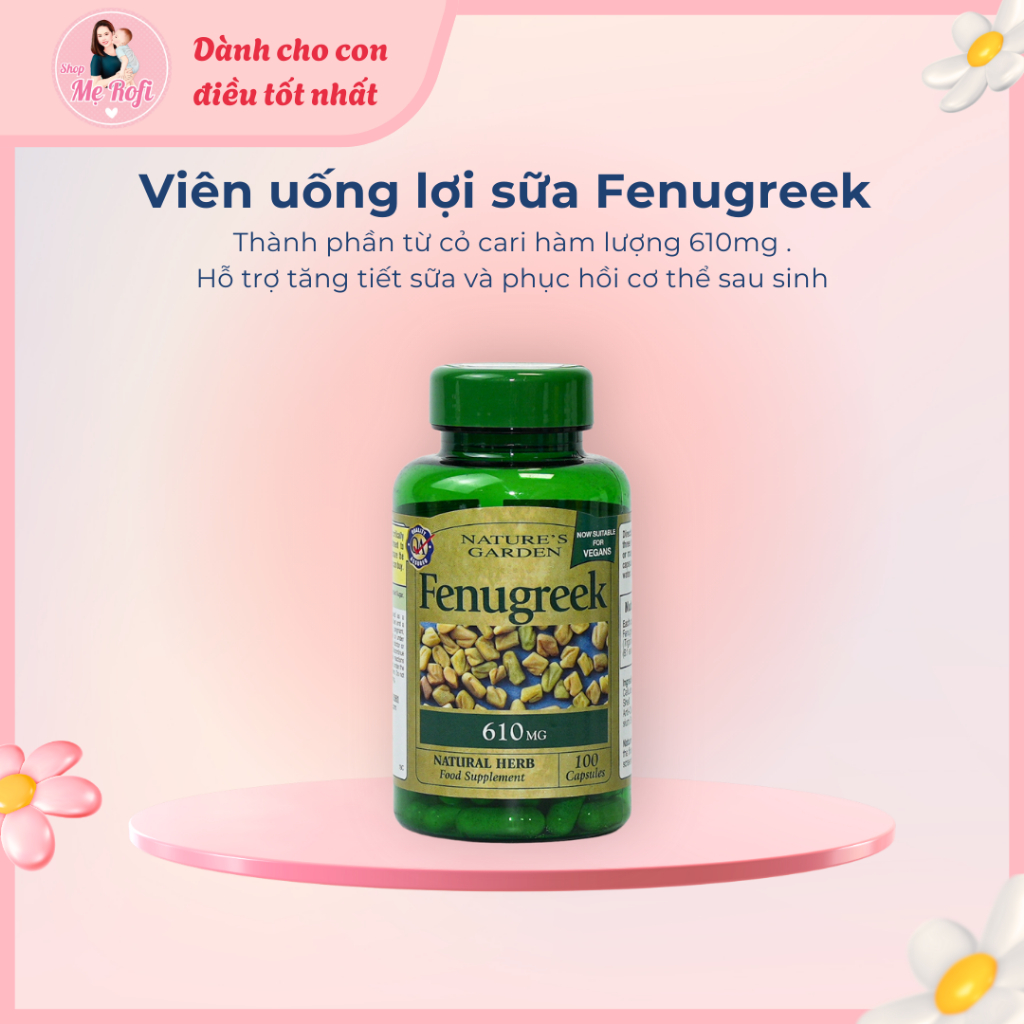 Viên uống lợi sữa Fenugreek hàm lượng 610mg Anh Quốc 100v - Mẹ Rofi