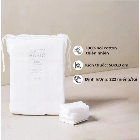 222 miếng Bông tẩy trang Hàn Quốc Beauty basic Emart X Nobrand mềm mịn không xơ, tẩy trang sạch sâu