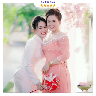 Áo dài bà sui cao cấp màu hồng phấn chất liệu lụa tơ ý co giãn đính đá thủ công sang trọng ADM99 có Bigsize