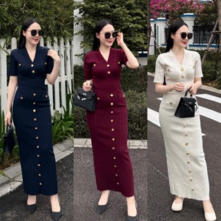 Ngocanh6959 V562 Váy len dáng dài 130cm ngắn tay và dài tay ôm body cổ V đầm len dáng dài NEW N999
