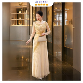 Áo dài bà sui cao cấp màu kem vàng sang trọng bigsize Áo dài ngồi sui đẹp cho mẹ trẻ ADM13