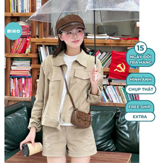 Áo khoác jean kaki dáng lửng chất vải dày dặn Miho House