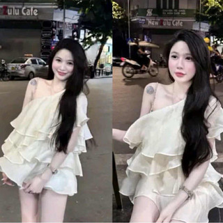  Đầm babydoll lệch vai bèo tầng xinh xắn cực nhẹ nhàng cho nữ đi chơi dự tiệc cực sang mùa hè đi biển đáng yêu 