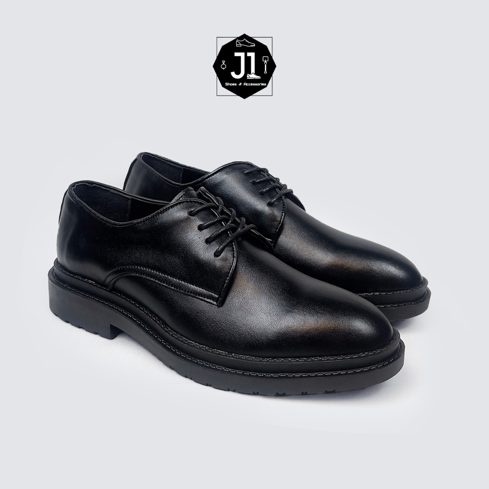 Giày Tây Công Sở Derby Signature Da Bò Nappa J1, Giày Derby Đế Cao Su Đúc Nguyên Khối Tăng Chiều Cao