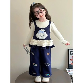   Hàng loại 1  Quần áo trẻ em nữ Đồ bộ bé gái thu đông gồm áo cotton gấu xinh phối với quần ống xuông 10-26kg Tini Kids 