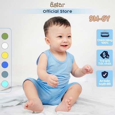 Bộ ba lỗ màu trơn Asbaby vải petit cotton rayon cho bé trai, bé gái 9 tháng đến 6 tuổi