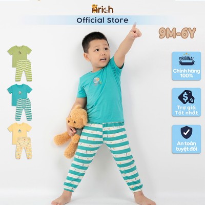 Bộ áo cộc tay quần dài vải sợi tre ARICH phối sọc từ 9 tháng đến 5 tuổi