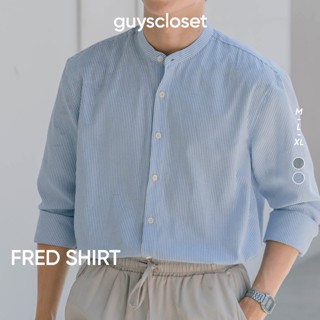 Áo Sơ Mi Cổ Trụ Nam GUY's Closet Fred Shirt - Sơ Mi Kẻ Sọc - Chất Liệu Thoáng Mát - Dáng Basic Hàn Quốc