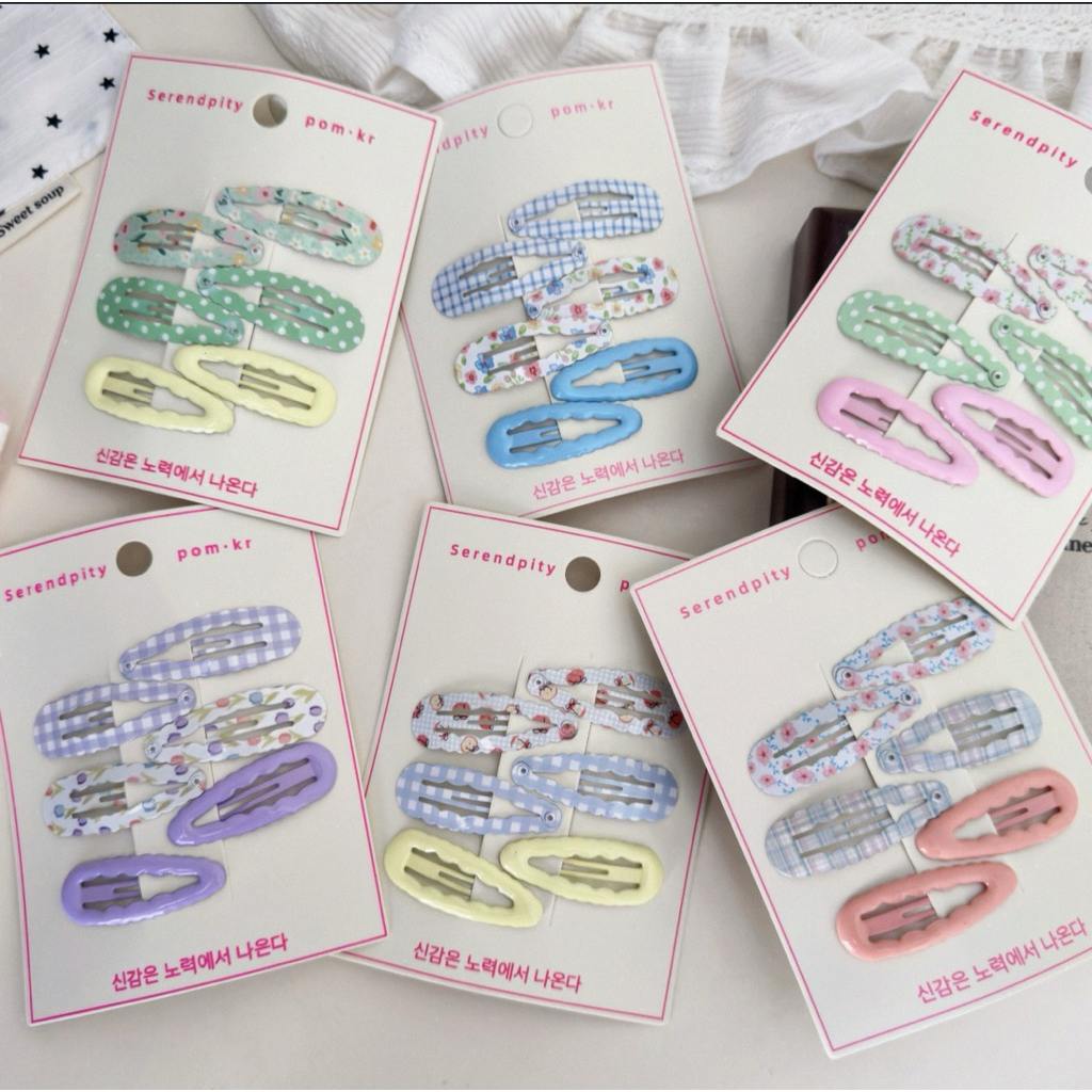 [SẴN] Set 6 kẹp tóc màu pastel trơn, hoa, caro siêu xinh