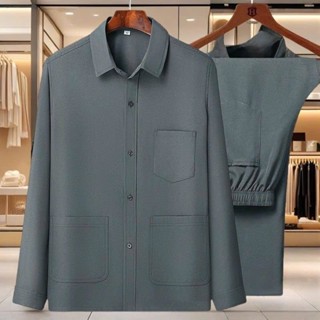  Đồ bộ nam trung niên  cổ bẻ dài tay có túi cho ông cho bố bộ quần áo nam trung niên bộ đũi nam trung niên 