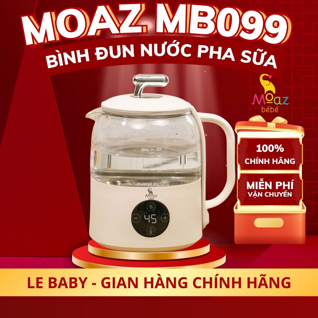 Bình đun nước pha sữa mini Moaz bebe MB099 | Dung tích 600ml | Tặng kèm túi xách chống sốc