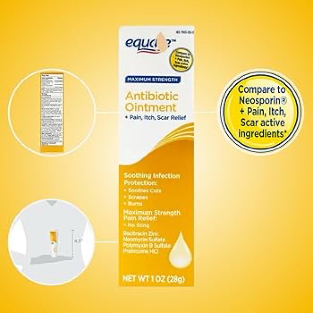 [Hàng Mỹ] Equate Maximum Strength Antibiotic Ointment + Pain, Itch, Scar Relief. 28gam