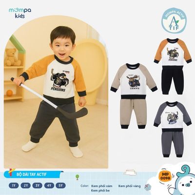 Đồ bộ bé trai Mompa dài tay 1-5 tuổi vải Cotton Actif co giãn thoáng khí nhanh khô 0098