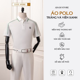 ÁO POLO NAM ADAM STORE MÀU TRẮNG VÁ VIỀN XANH AP263 HIỆN ĐẠI NĂNG ĐỘNG