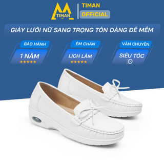 Giày lười nữ chất liệu da vải slip on kiểu mọi đế cao màu trắng độn đế bảo hành 1 năm ZT01 TIMAN