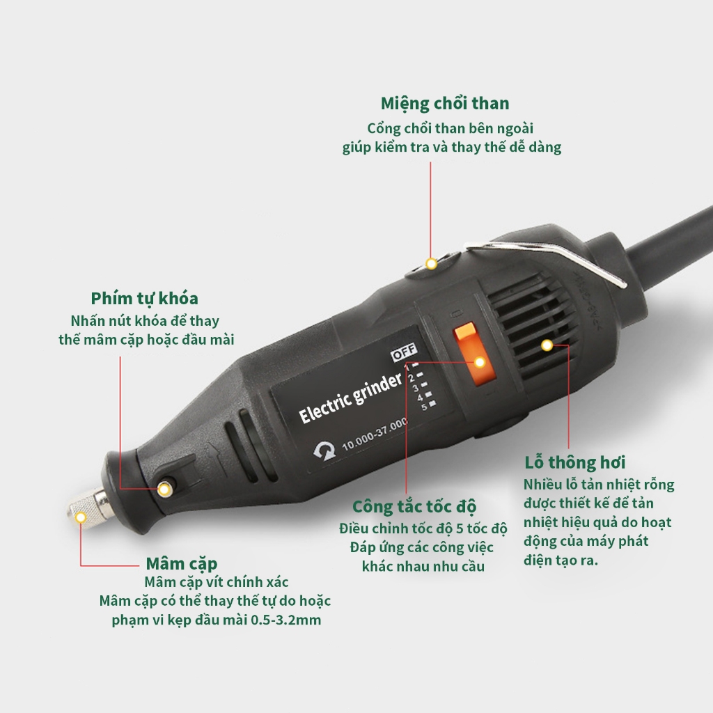 Máy mài khuôn mini đa năng 220V 5 tốc độ kèm bộ phụ kiện 124 món