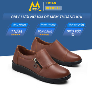 Giày lười nữ vải da kiểu mọi đế cao màu trắng slip on độn đế cho trung niên bảo hành 1 năm H07 TIMAN
