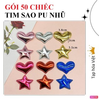 (không que) Gói 50 CHIẾC PHÔI Tim Sao da PU, kim tuyến trang trí bánh, làm quà thủ công