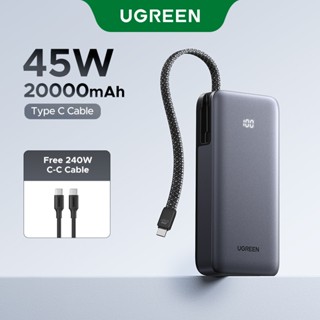 【20000mAh 45W Sạc dự phòng UGREEN 45W, Bộ sạc di động 20.000mAh tích hợp cáp USB C, Pin sạc nhanh Powerbank