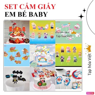 SÉT CẮM GIẤY em bé trang trí bánh sinh nhật, hình giấy baby trang trí bánh
