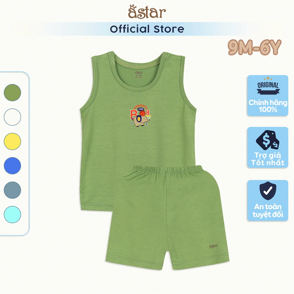 Bộ ba lỗ trẻ em ASBABY in hình ,vải petit cotton rayon, co giãn, mềm, mịn, mát, cho bé trai,bé gái từ 9 th-6 tuổi