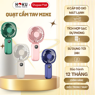 Quạt Cầm Tay Mini HOKU Tích Hợp Đèn Pin Và Sạc Dự Phòng, 3 Trong 1, 4000mAh, Làm Mát Tức Thì - QCT03