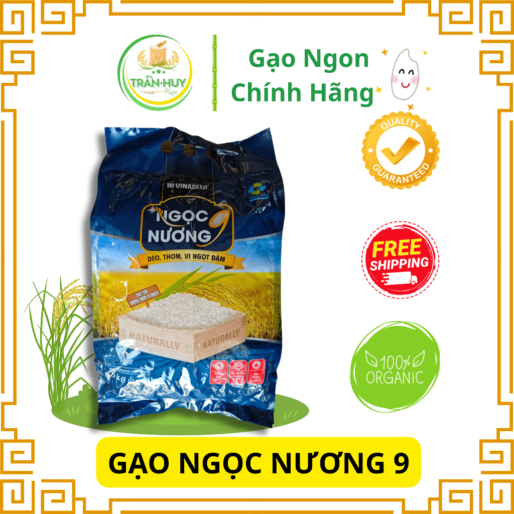 Gạo Ngọc Nương 9 VINASEED Túi 5kg - Gạo Thơm Lá Dứa Tự Nhiên - Ngọt đậm