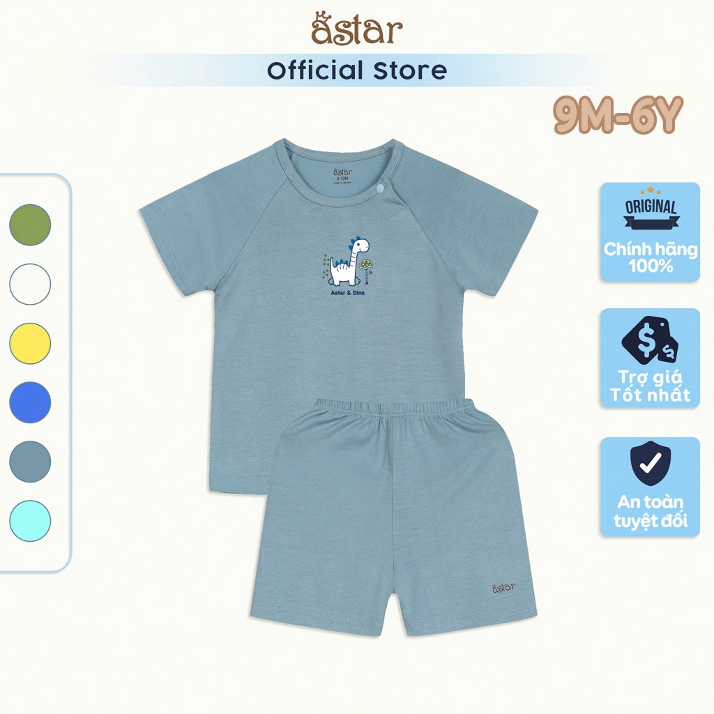 Bộ cộc tay cài chéo ASBABY vải petit cotton rayon in hình cho bé 9 tháng đến 6 tuổi