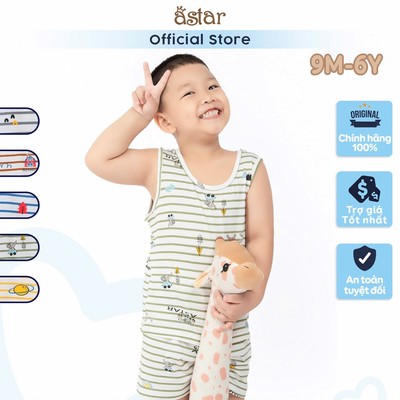Bộ ba lỗ phối hoạ tiết ASBABY vải petit cotton rayon cho bé từ 9 tháng đến 6 tuổi