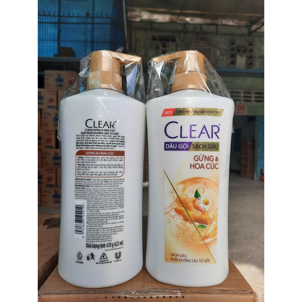 Dầu gội Clear thảo dược sạch gàu 9 loại thảo dược cổ truyền/gừng hoa cúc 630g