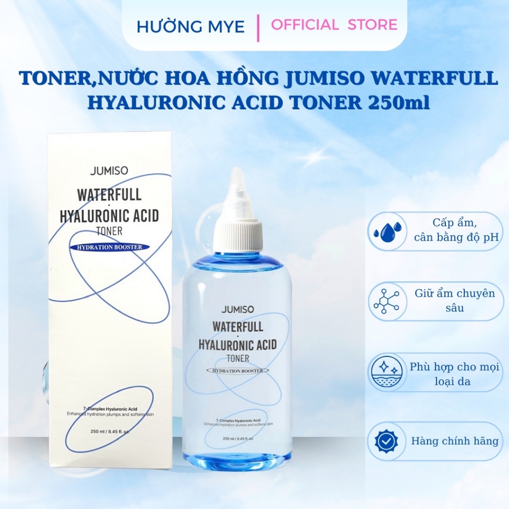 Toner, Nước Cân Bằng Cấp Ẩm Chuyên Sâu Jumiso Waterfull Hyaluronic Toner 250ml