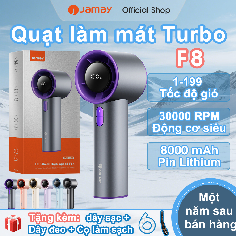JAMAY Quạt cầm tay tốc độ cao có dây đeo	199 cấp độ gió siêu mạnh màn hình kỹ thuật số 8000mah có thể sạc lại F8 | BigBuy360 - bigbuy360.vn