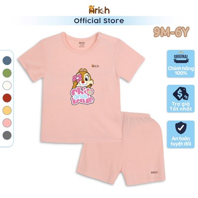 Bộ cộc tay bé gái mùa hè Arich, vải sợi tre in Thỏ Vàng, size 9 tháng đến 6 tuổi