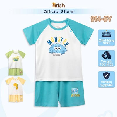 Bộ cộc tay cài chéo vải sợi tre Arich cho bé từ 6m đến 5y-Thương hiệu Arich