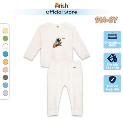 Bộ dài tay cài vai vải sợi tre in Phi Hành Gia Arich mềm mát cho bé trai, gái từ 6 tháng đến 6 tuổi