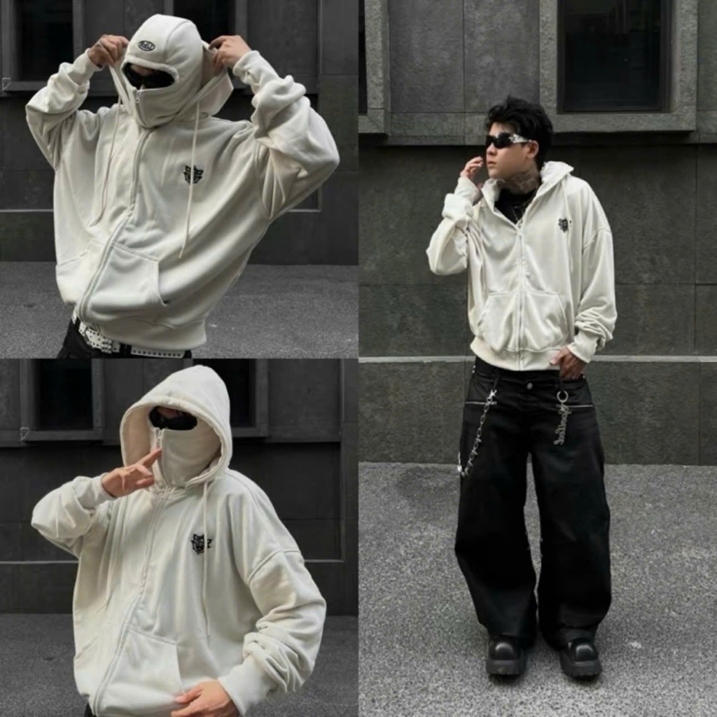 ÁO Khoác Nỉ Hoodie Zip Boxy Balaclava Ninja 2 Mũ GOPYA Thiết Kế Trùm Đầu Form Rộng Nam Nữ Dài Tay Chất Nỉ Dày Dặn | BigBuy360 - bigbuy360.vn